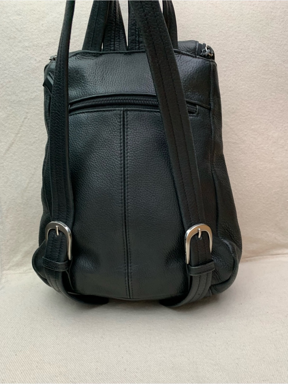 Tignanello Black Leather Pebbled Backpack